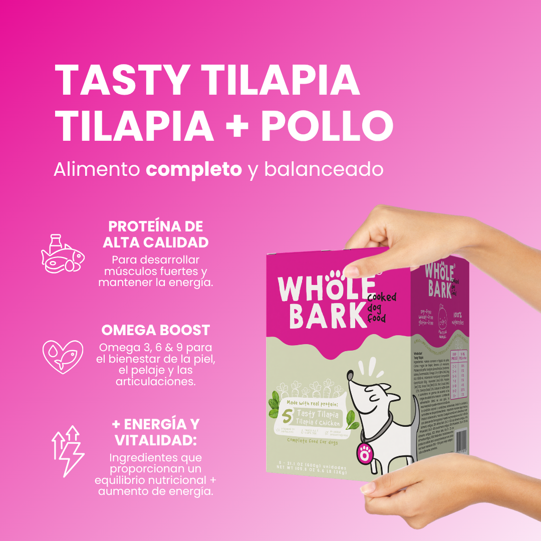 Alimento Natural Cocido Premium con Tilapia para Perros | Cooked Dog Food - Tasty Tilapia