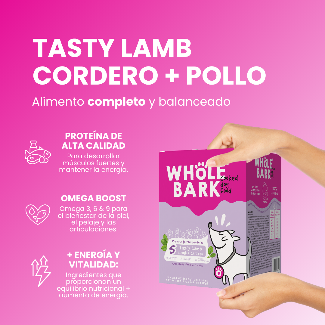 Alimento Natural Cocido Premium con Cordero para Perros | Cooked Dog Food - Tasty Lamb